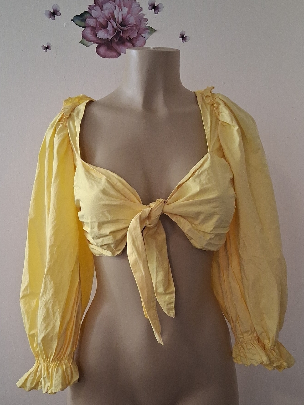 Allina Liu Sunshine Sol Cropped Balloon Sleeve Top Yellow Small